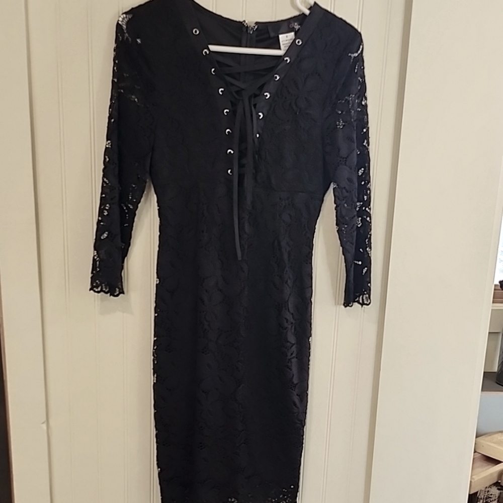 Elegant Black Lace Dress, tie up front
